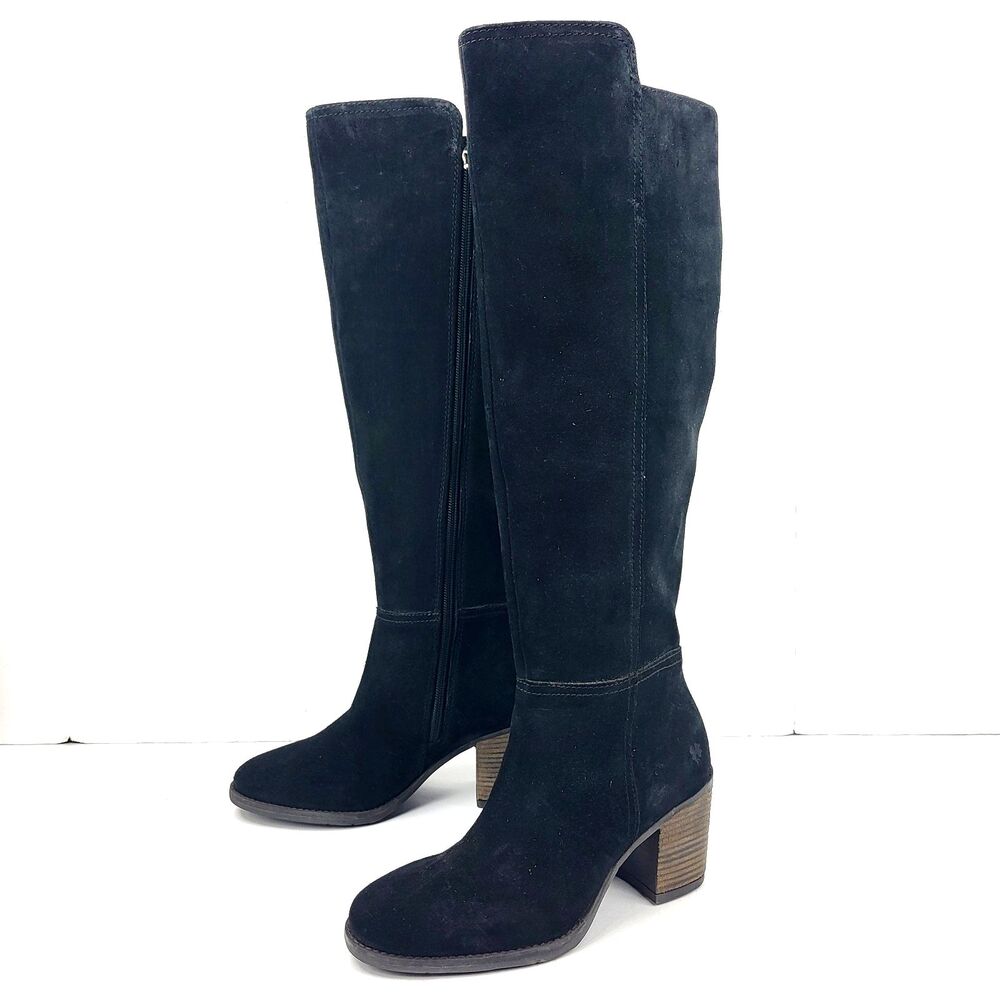 Lucky Brand Bonnay Knee High Boots Black Suede Leather Side Zip Size 6M